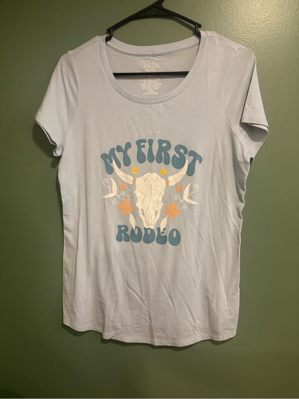 Time and Tru Pale Blue 'My First Rodeo' Graphic Short Sleeve Tee
